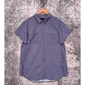 WILDFANG The Empower Shirt Medium Womens Blue Pink Wave Short Sleeve Button Up